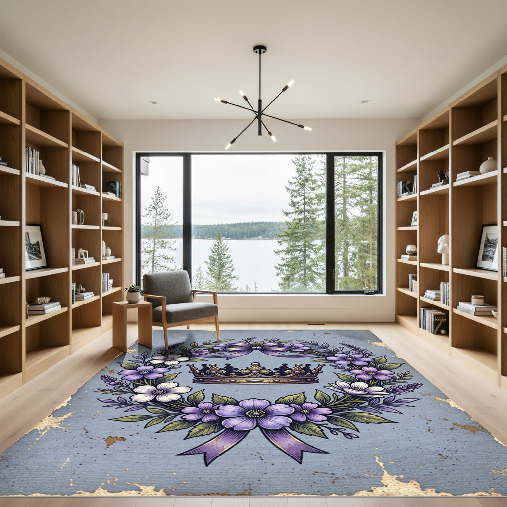 Noble Crown Purple Floral Wreath Rug