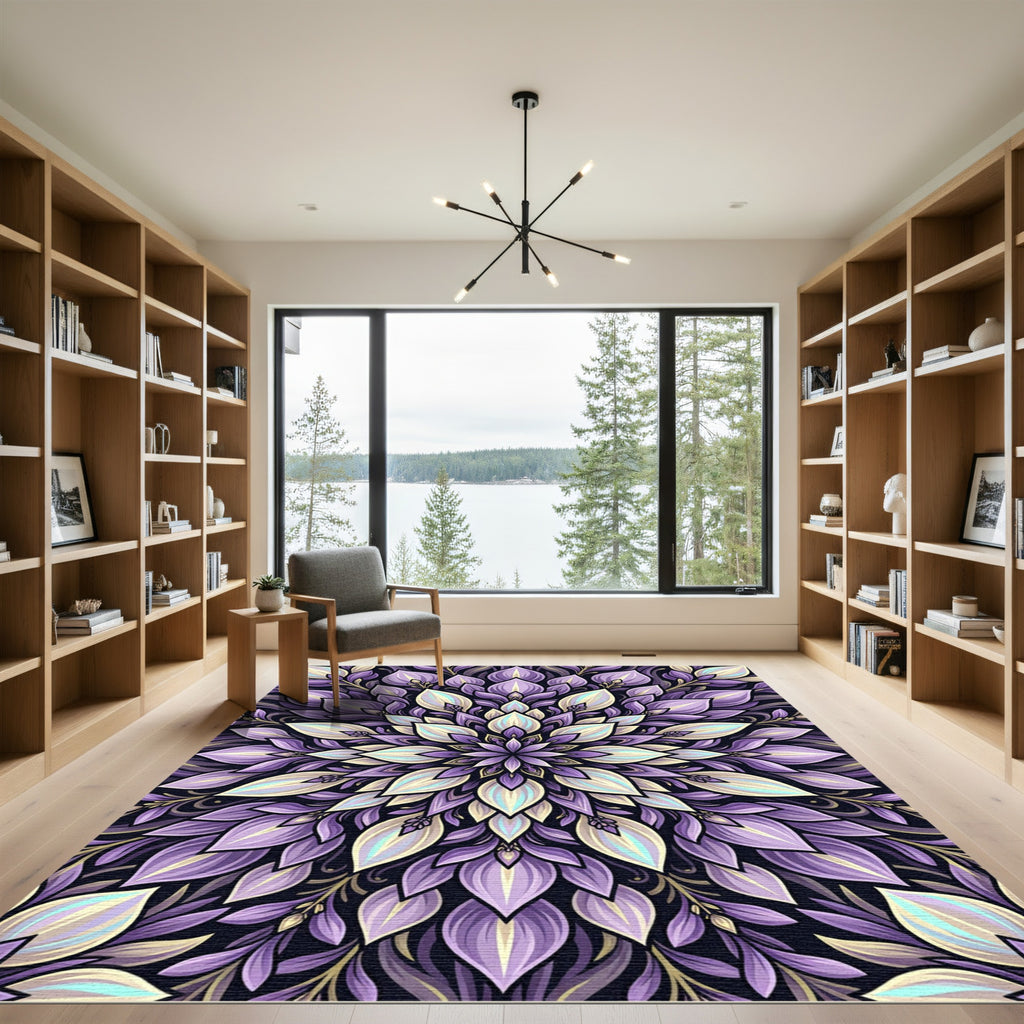 Ornate Violet Floral Mandala Radial Rug