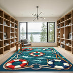 Nautical Lifeboat Rings Ocean Waves Rug