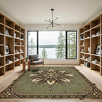 Ornate Sage Green Sunburst Medallion Rug