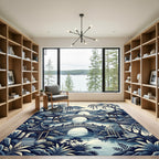 Serene Blue Asian Willow Pagoda Landscape Rug
