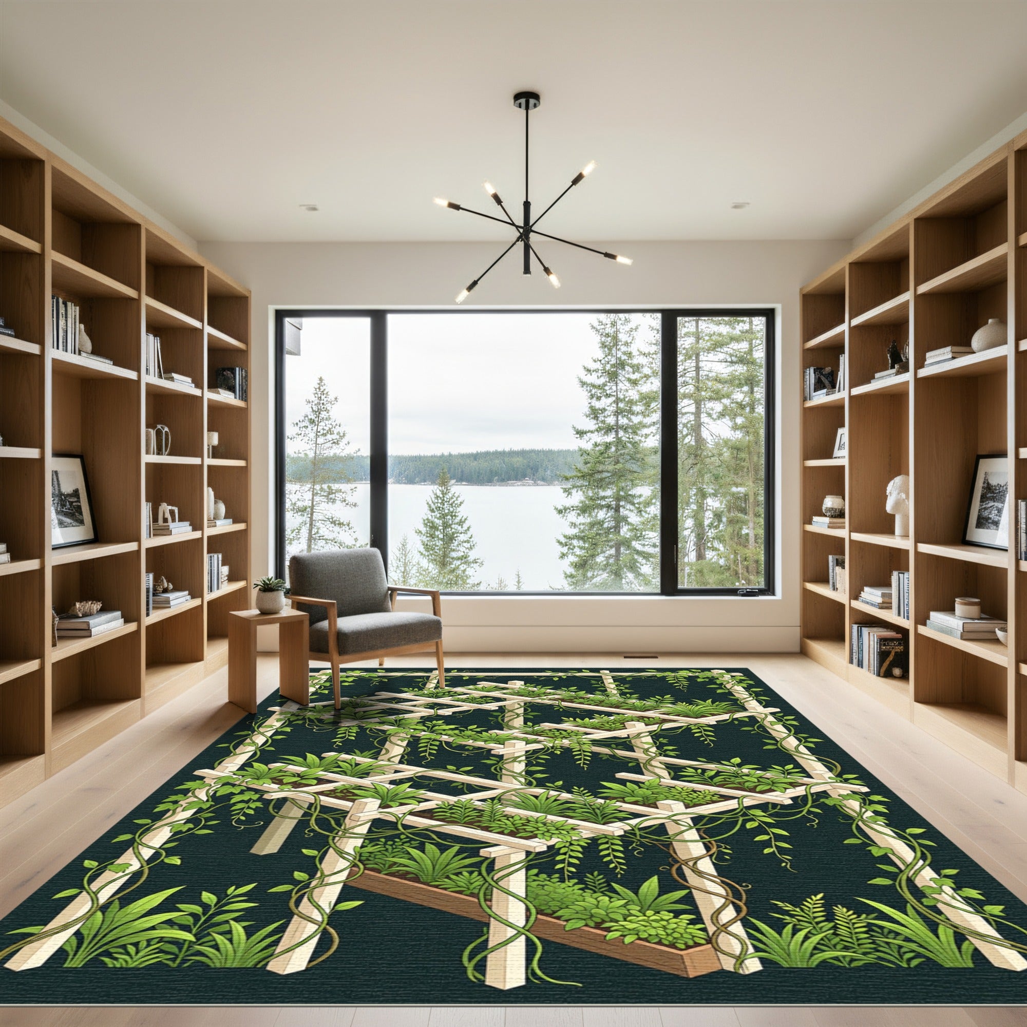 Lush Green Trellis Botanical Garden Rug