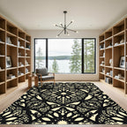 Elegant Black and Cream Filigree Scroll Rug