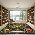 Ornate Floral Gold Zinnia Medallion Rug