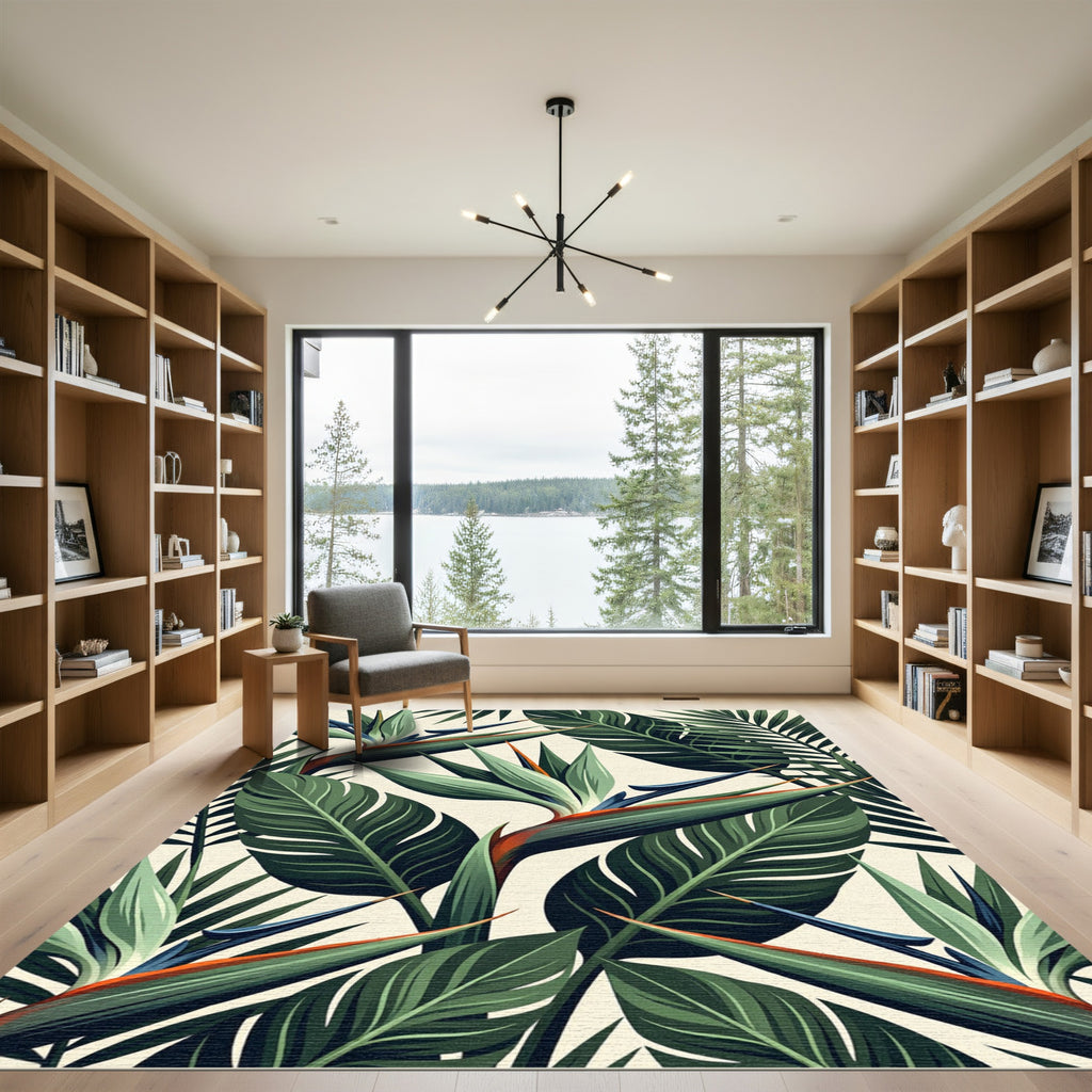 Vibrant Green Tropical Bird of Paradise Rug