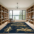 Vintage Golden Entomological Grasshopper Illustration Rug