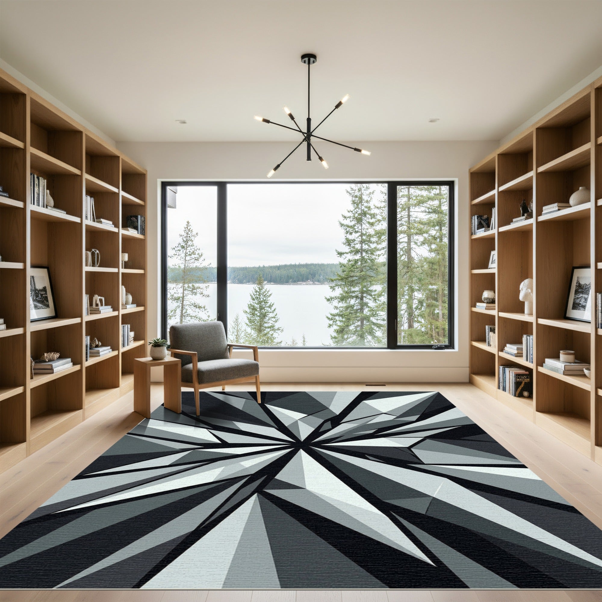 Monochrome Shattered Glass Geometric Area Rug
