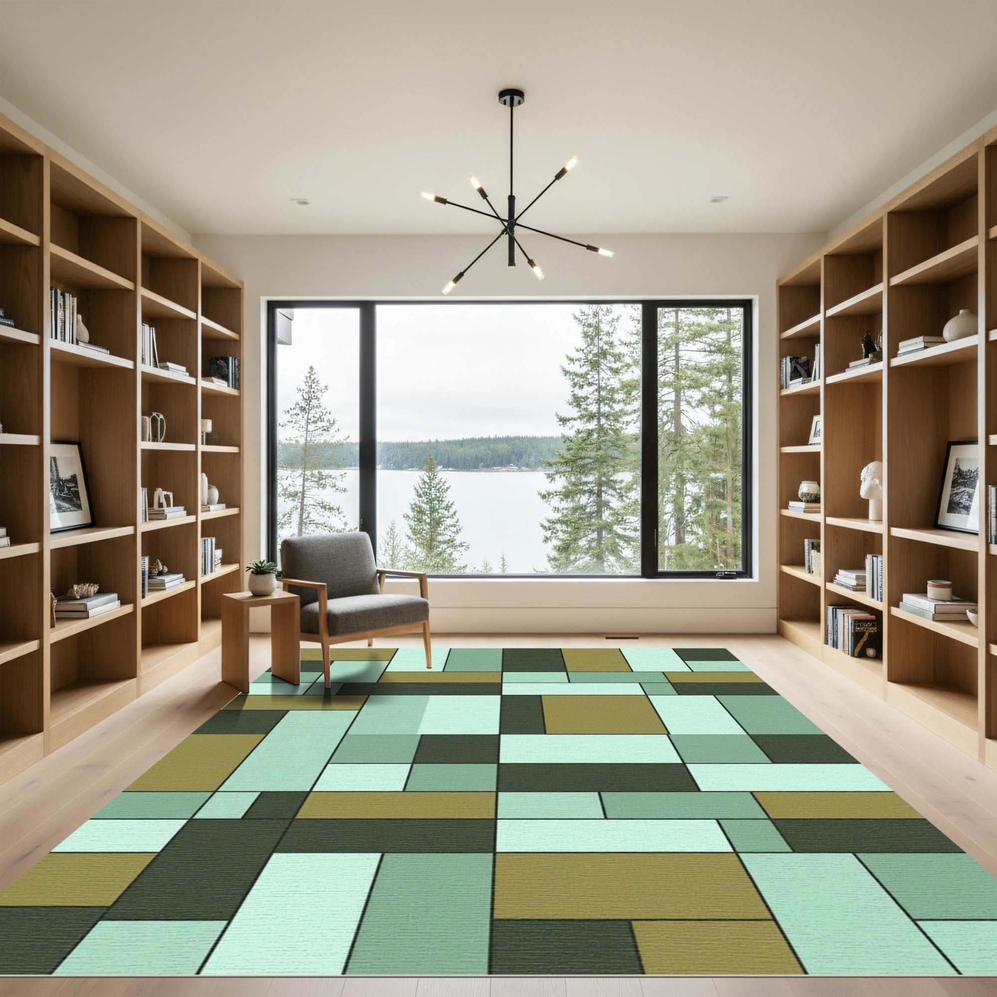 Cool Toned Geometric Blok Kolding Rug