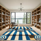 Navy Blue and White Striped Parasol Rug