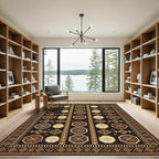 Rich Brown Gold Geometric Octagon Rug