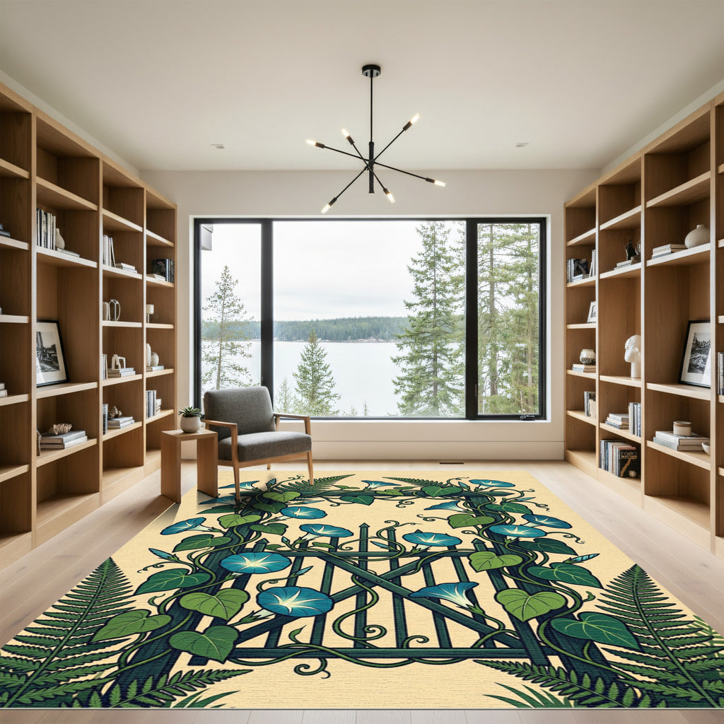 Blue Morning Glory Botanical Arch Rug