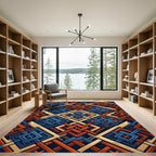Geometric Indigo and Burnt Orange Weave Rug
