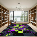 Neon Purple and Lime Splatter Grid Rug