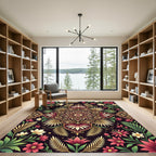 Elegant Burgundy Floral Medallion Gold Accents Rug