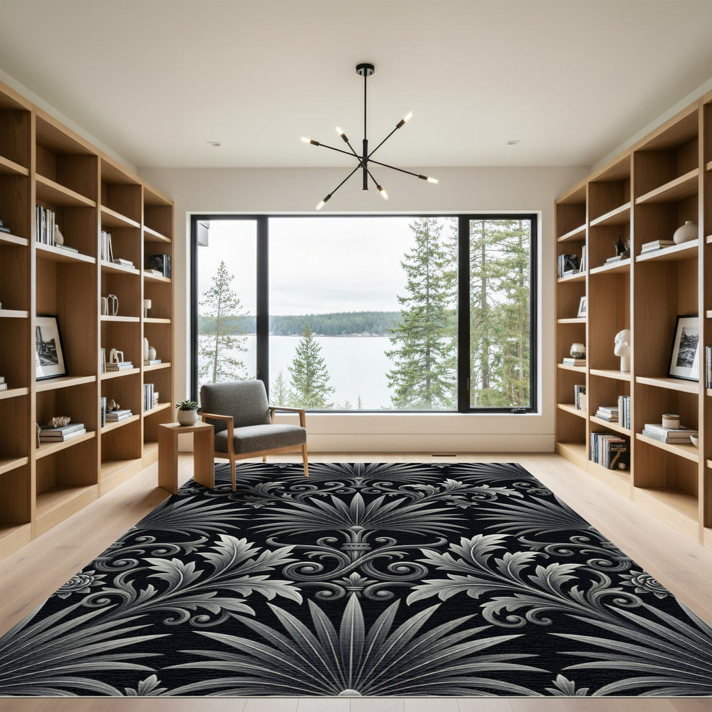 Ornate Silver Acanthus Scroll Rug