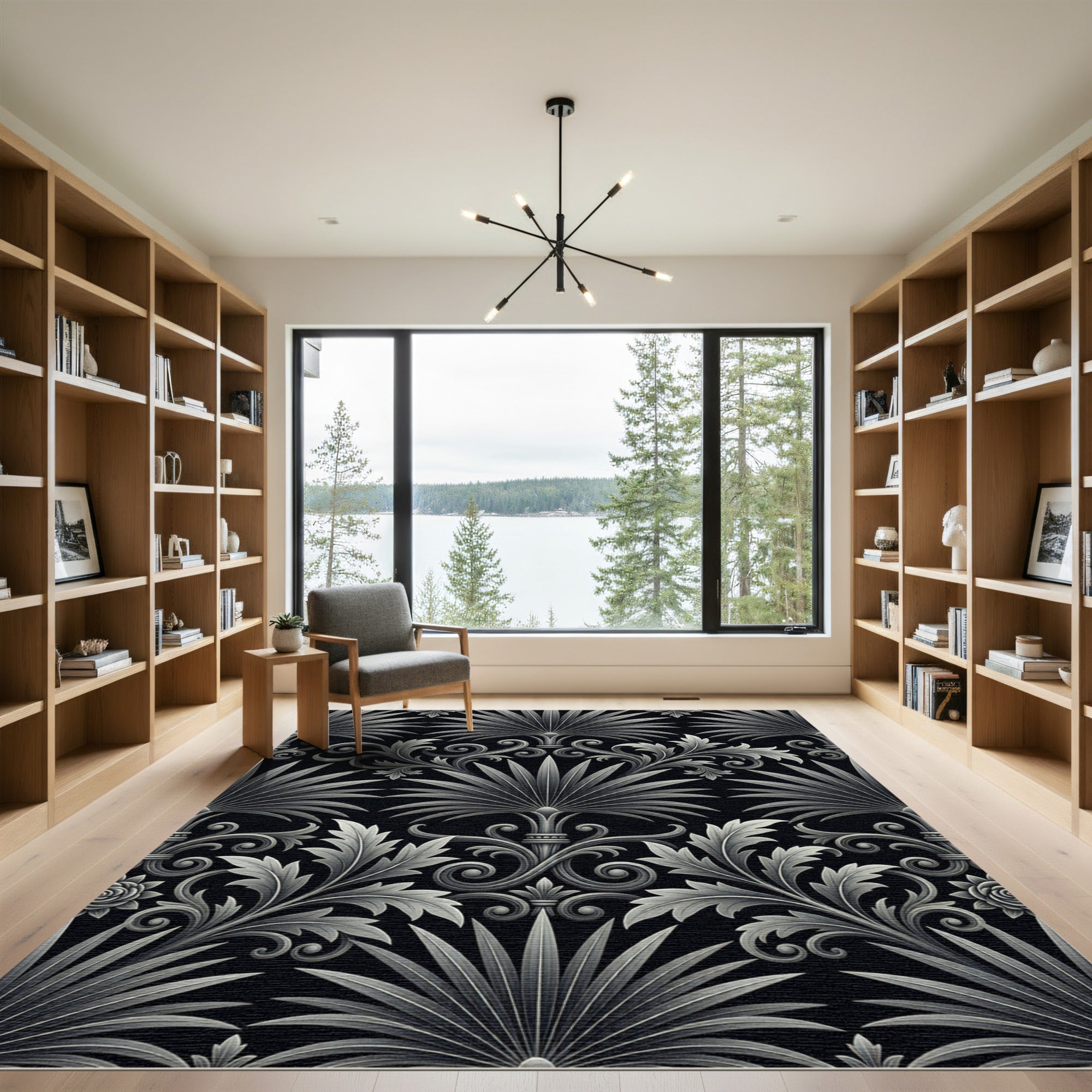 Ornate Silver Acanthus Scroll Rug