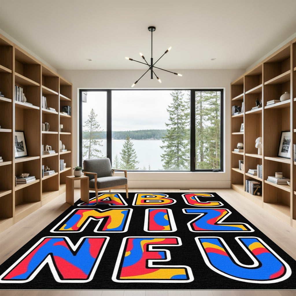 Bold Red Blue Yellow Letter Shapes Rug