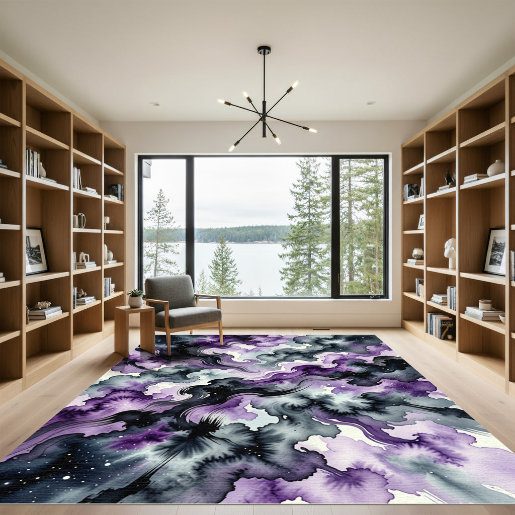 Ethereal Violet Nebula Swirl Abstract Rug