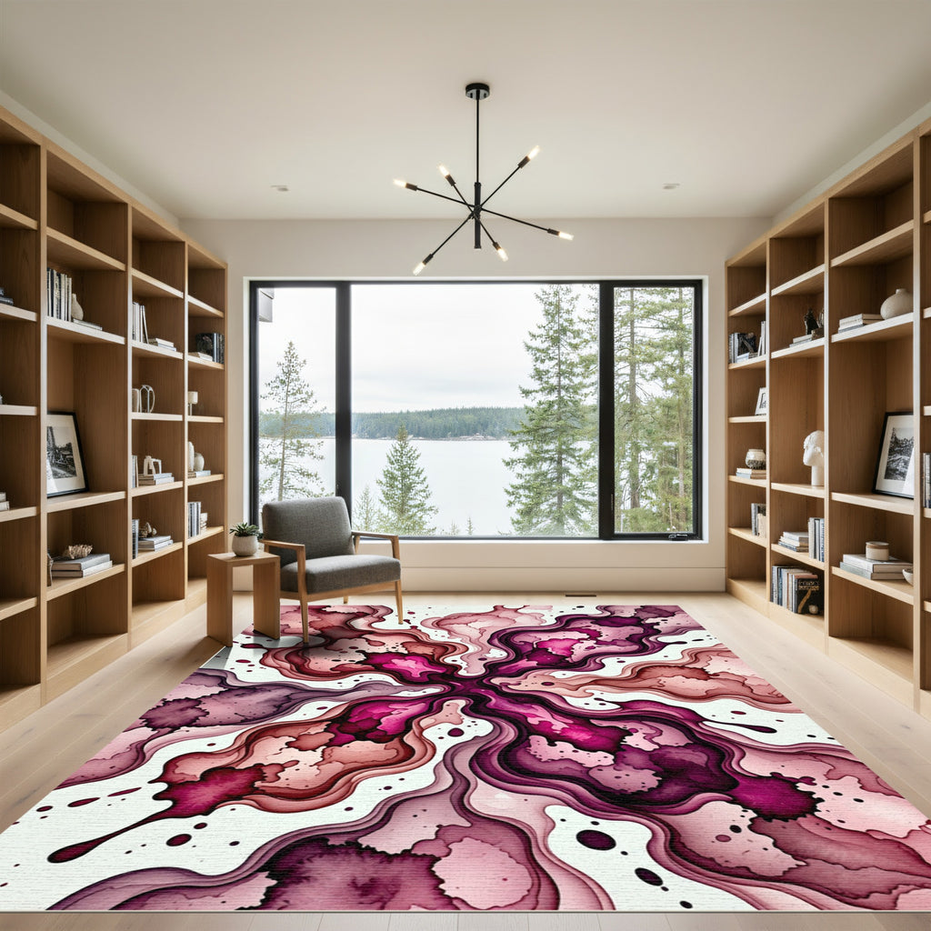 Vibrant Magenta Ink Swirl Abstract Rug
