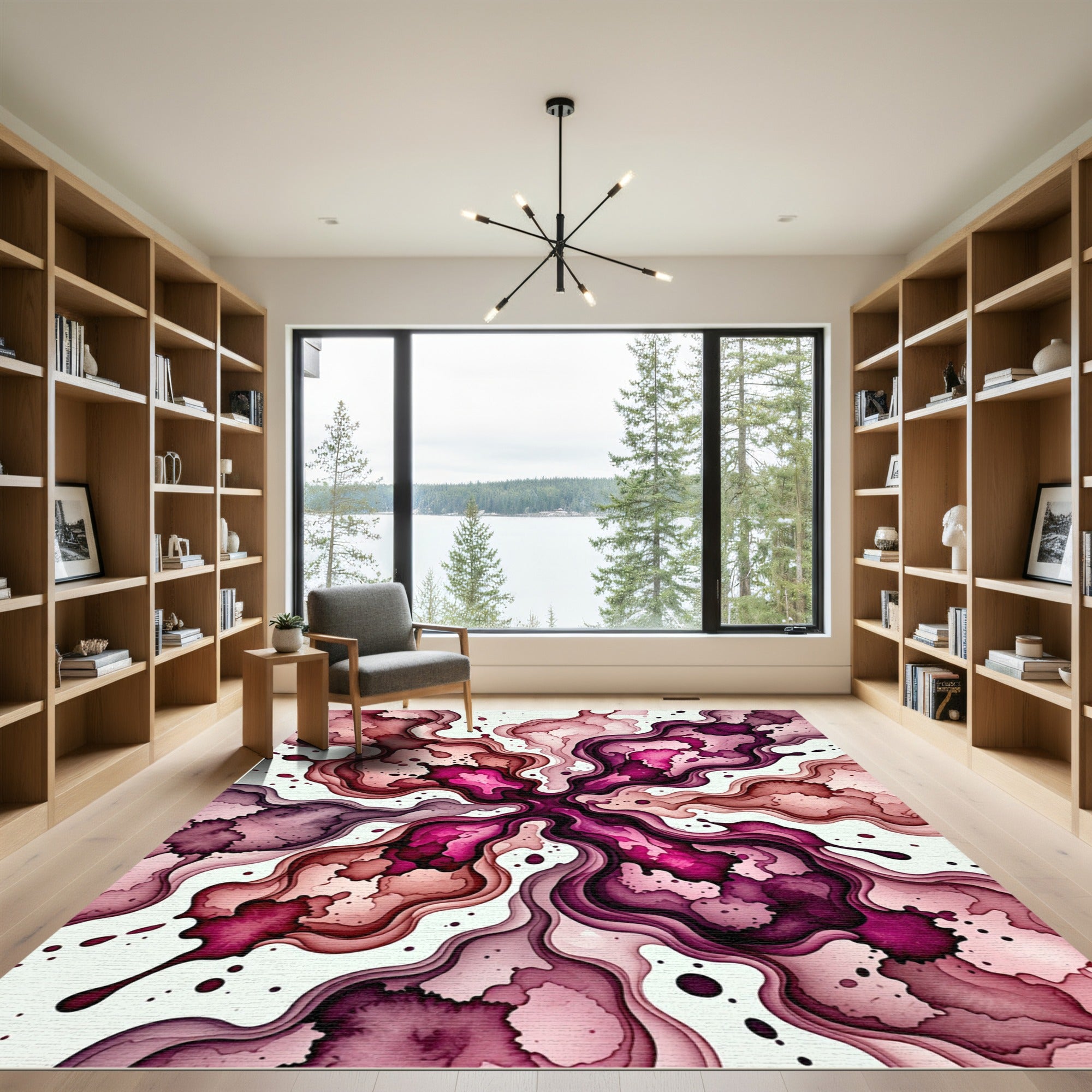 Vibrant Magenta Ink Swirl Abstract Rug