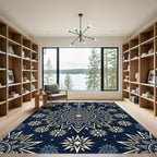 Celestial Navy Blue Starry Mandala Rug