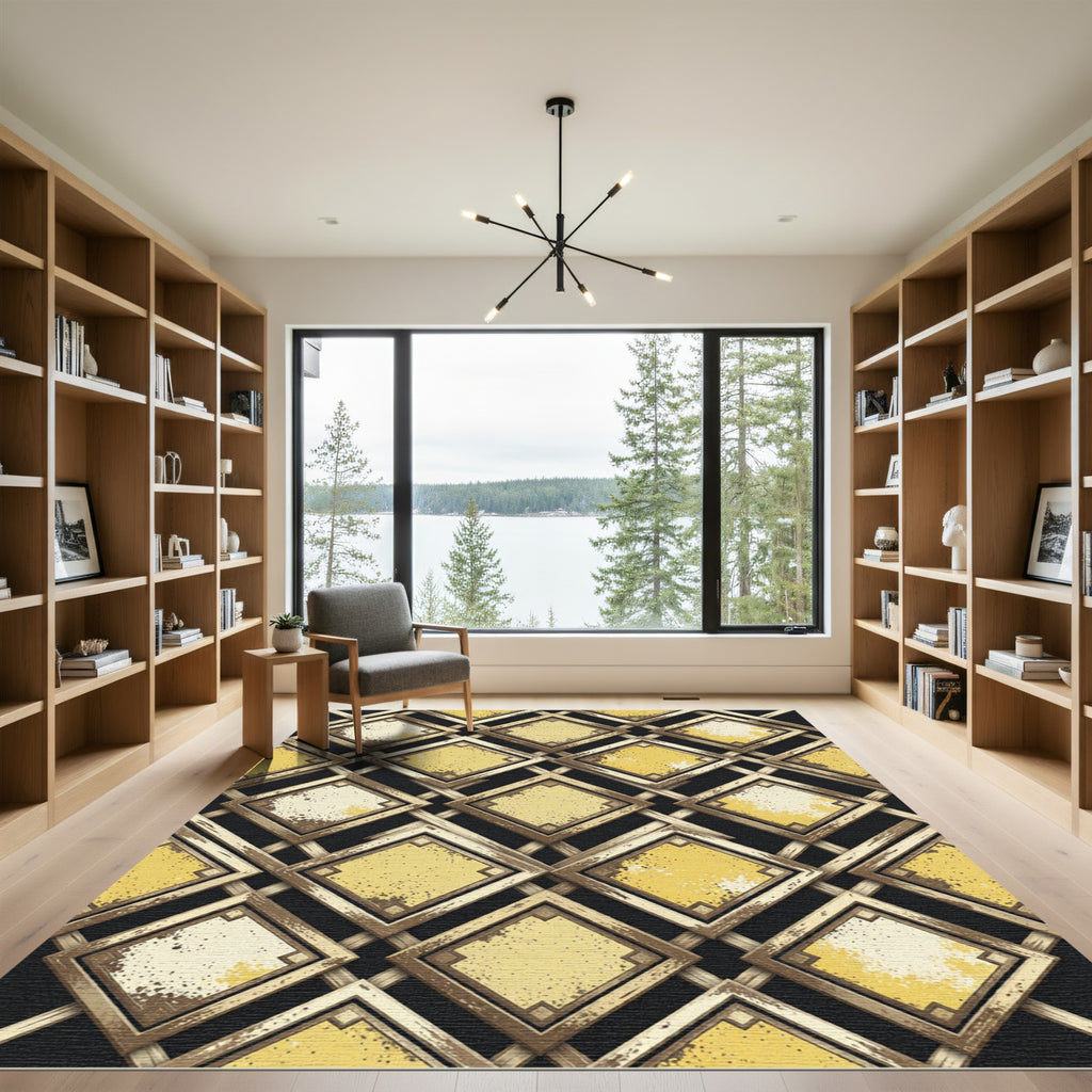 Gilded Geometric Diamond Lattice Gold Rug