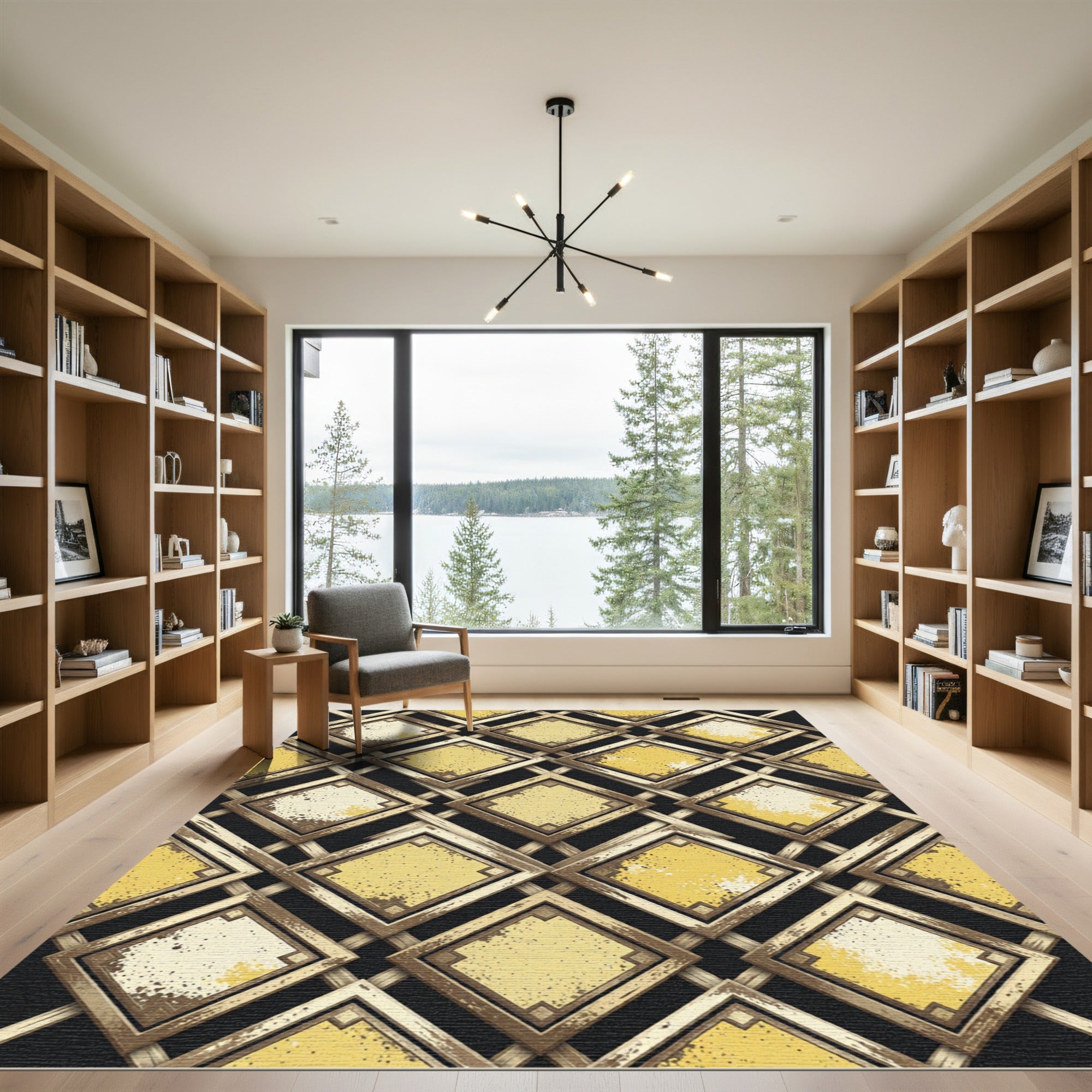 Gilded Geometric Diamond Lattice Gold Rug