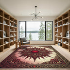 Elegant Crimson Ornate Sunburst Medallion Rug