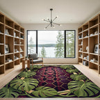Lush Tropical Monstera Burgundy Snake Hexagon Rug