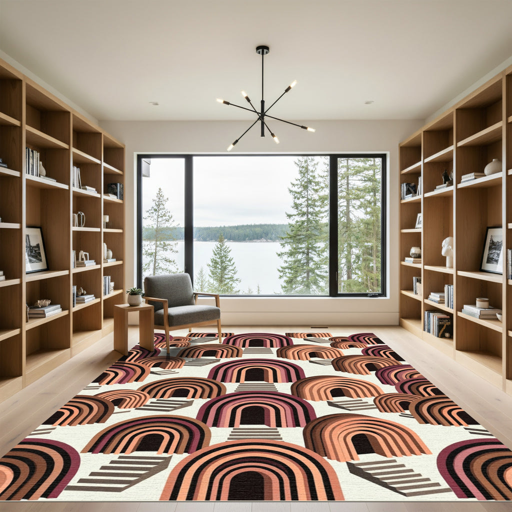 Terracotta Archway Steps Geometric Composition Rug