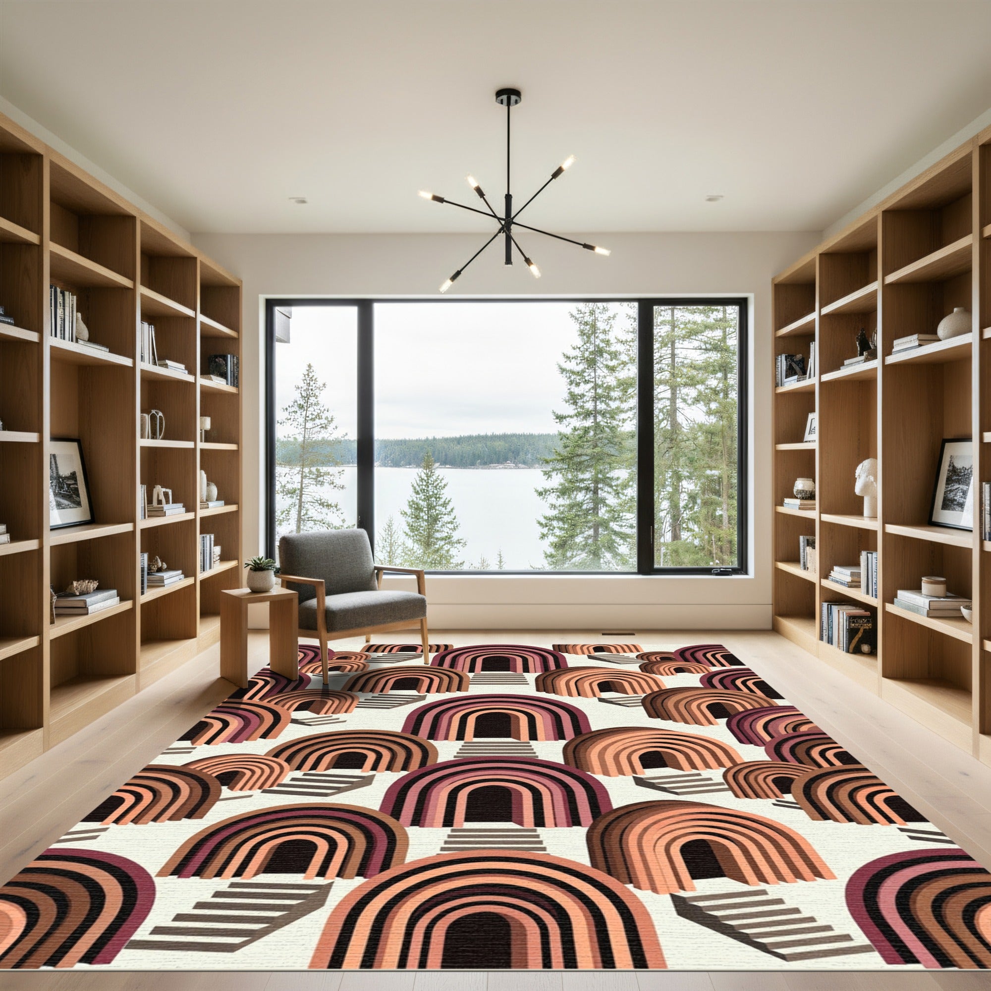 Terracotta Archway Steps Geometric Composition Rug