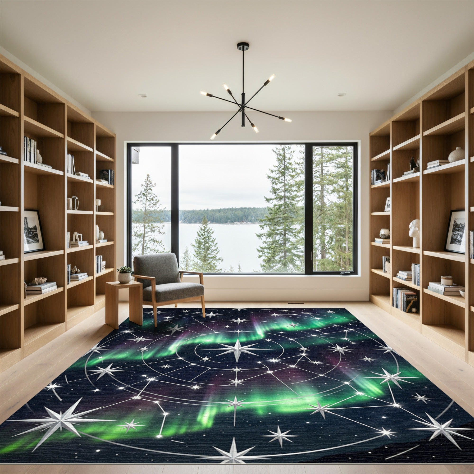 Celestial Aurora Borealis Starry Night Rug