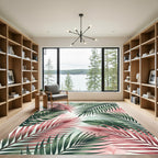 Vibrant Pink and Green Tropical Foliage Rug