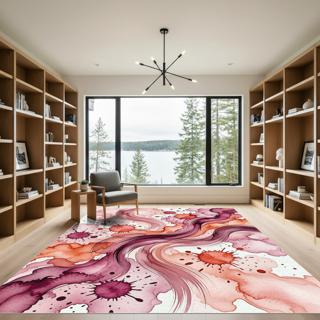 Abstract Crimson Wine Watercolor Fluid Flow Rug