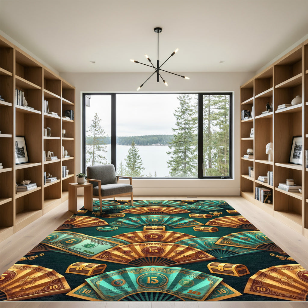 Opulent Teal and Gold Fan Treasure Rug