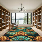 Opulent Teal and Gold Fan Treasure Rug