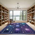 Midnight Crescent Moon Starry Night Windows Rug