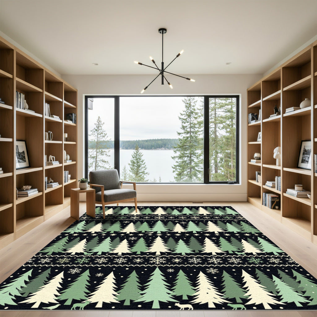 Evergreen Forest Snowflake Pattern Rug
