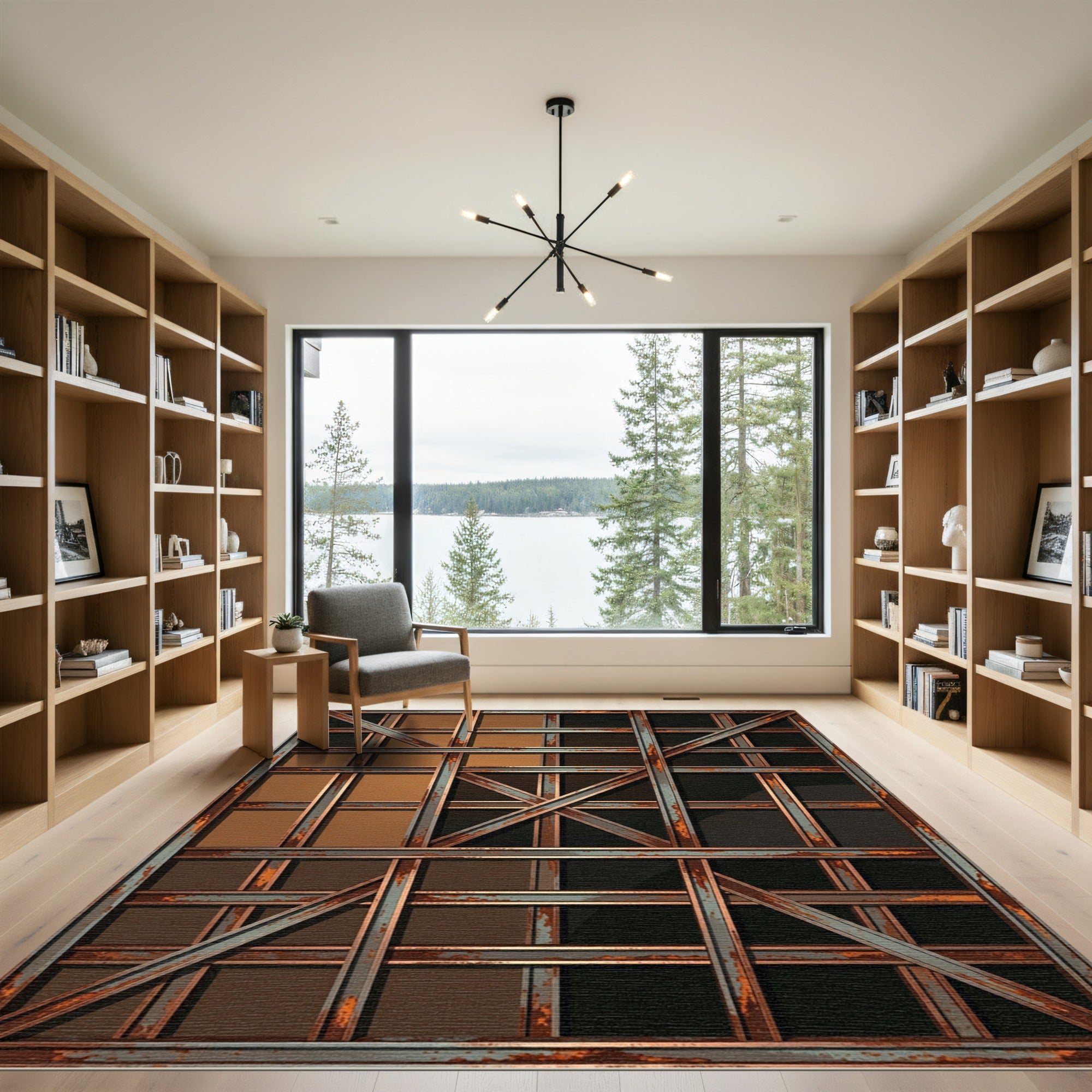 Industrial Rusty Metal Grid Abstract Rug