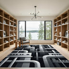 Monochromatic Industrial Geometric Factoryscape Rug
