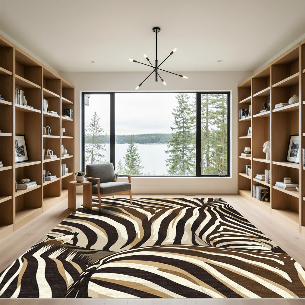Abstract Brown and Cream Zebra Stripe Rug