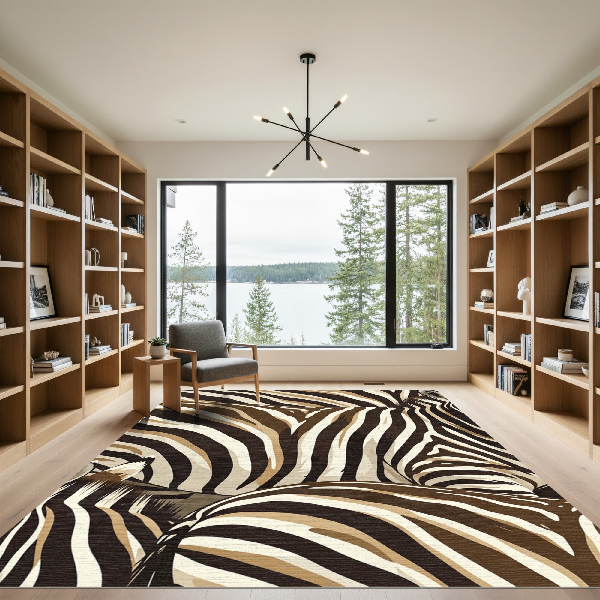 Abstract Brown and Cream Zebra Stripe Rug
