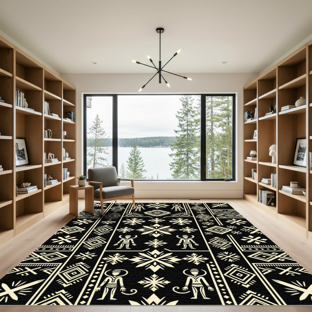 Ethnic Cream Tribal Figures Geometric Rug