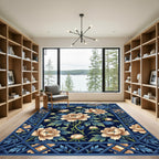 Naval Blue Floral Lattice Art Rug