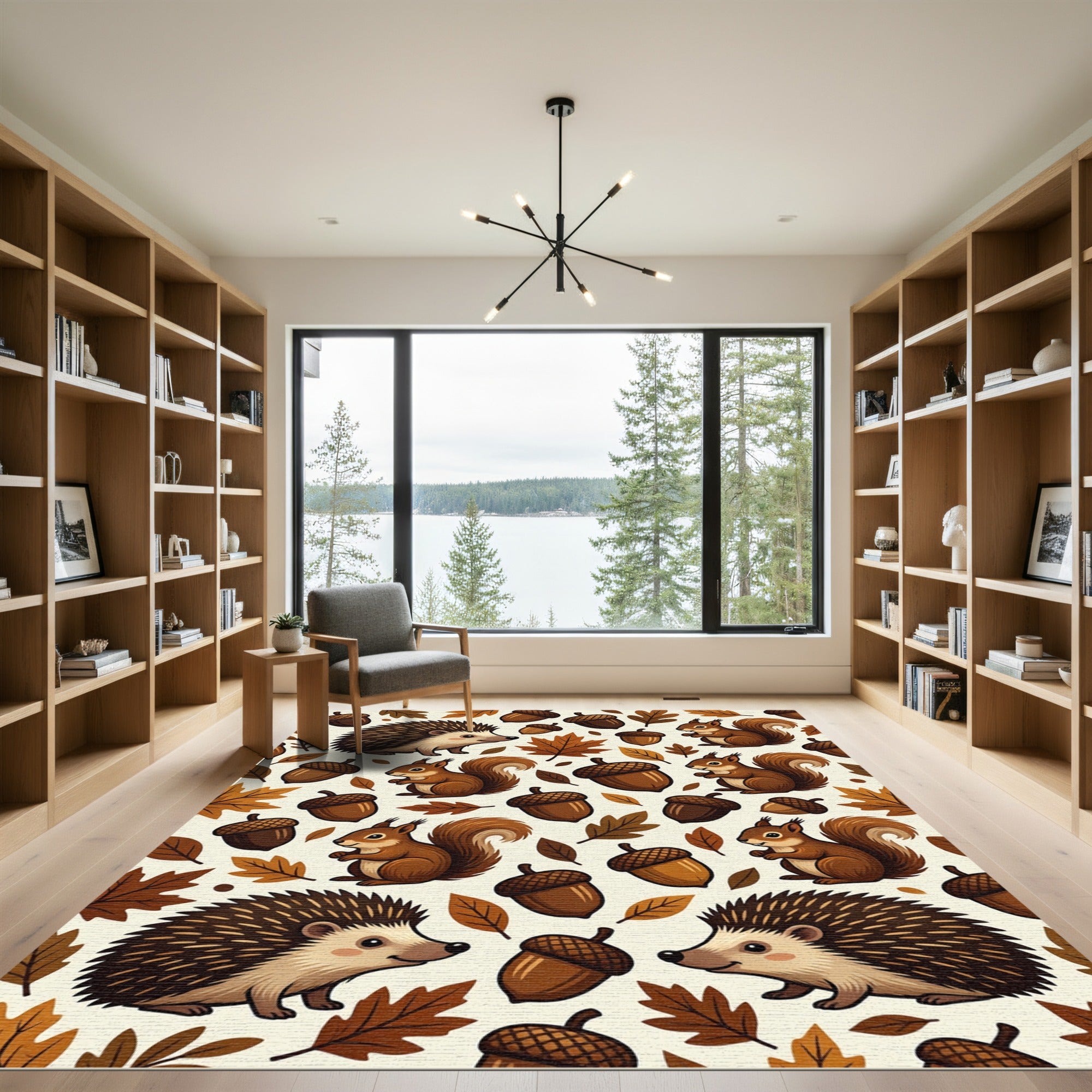Autumn Woodland Hedgehog and Squirrel Harvest Rug