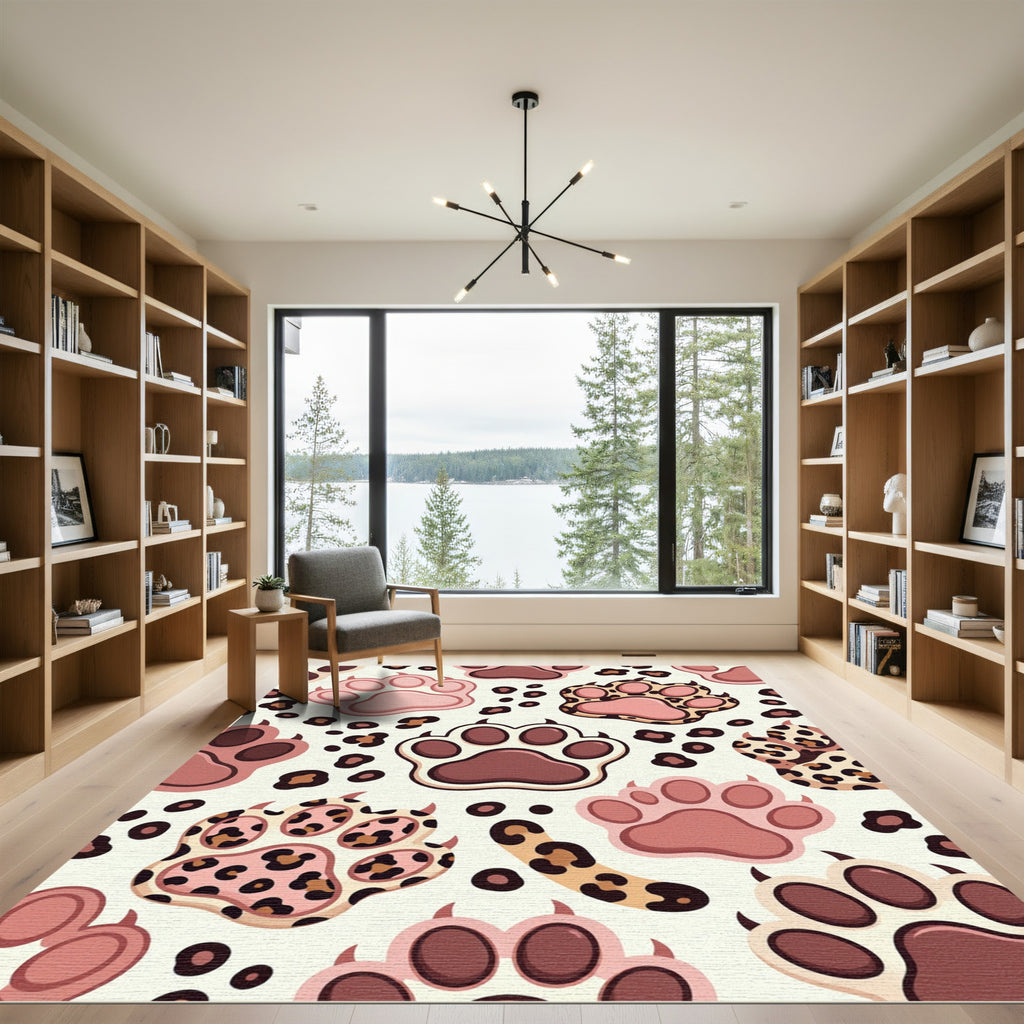 Playful Pink Leopard Animal Paw Rug