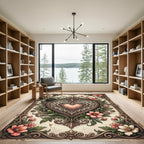 Ornate Pink Heart Floral Scroll Rug