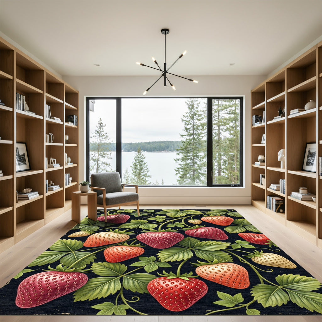 Vibrant Red Strawberry Botanical Art Rug