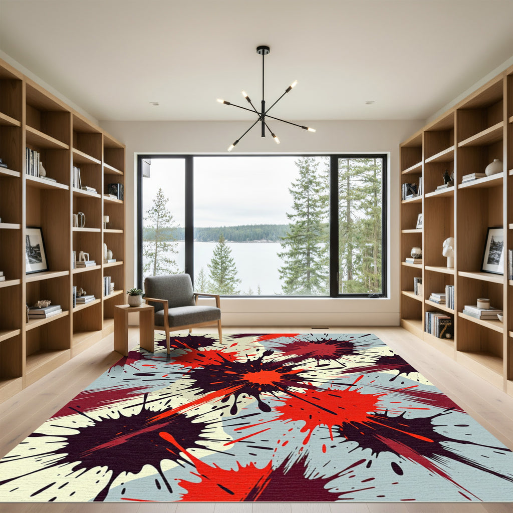 Abstract Red Black Splash Splatter Rug