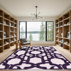 Dark Purple Interlocking Geometric Lattice Rug